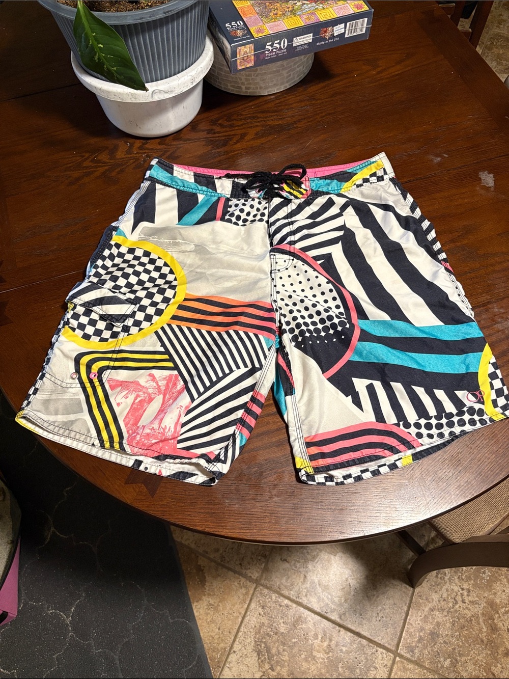 OP Men's Graphic Multicolor Swim Board Shorts - Black, White, Teal, Pink, Yellow